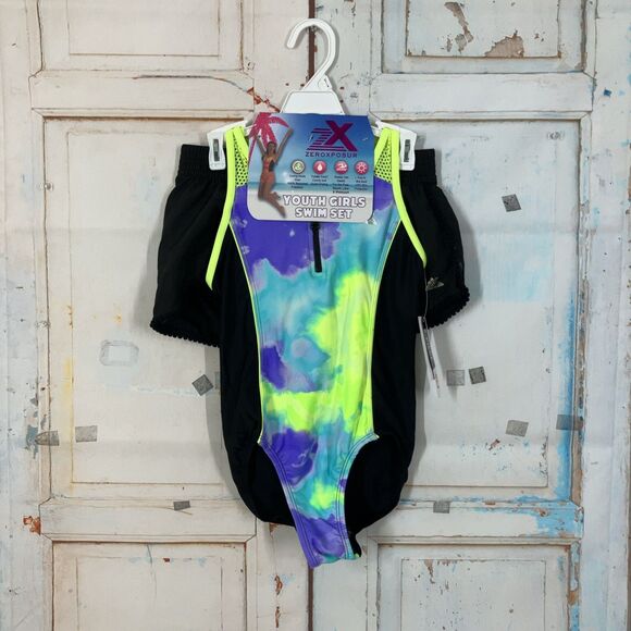 Zeroxposur Youth Girls Swim Set 1 Piece Suit with Shorts Girls Size S 7/8 - Picture 1 of 9